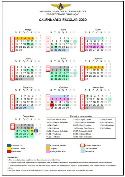 Calendario escolar 2020